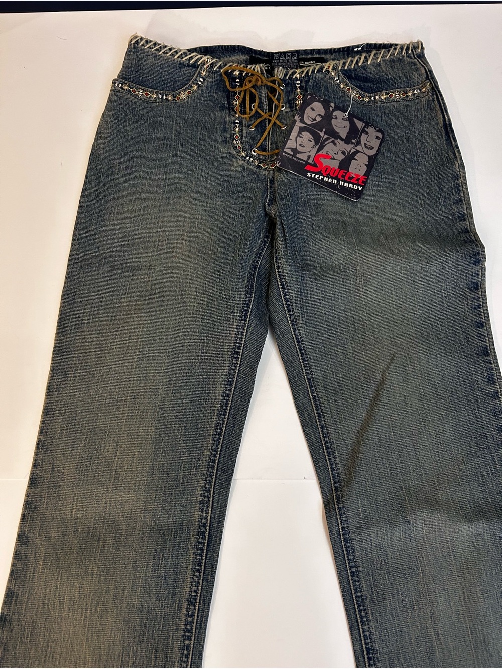 Juniors Grey Lace-Up Denim Jeans